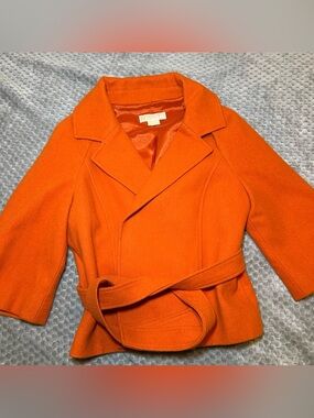 Michael Kors Vibrant Orange Belted Peacoat